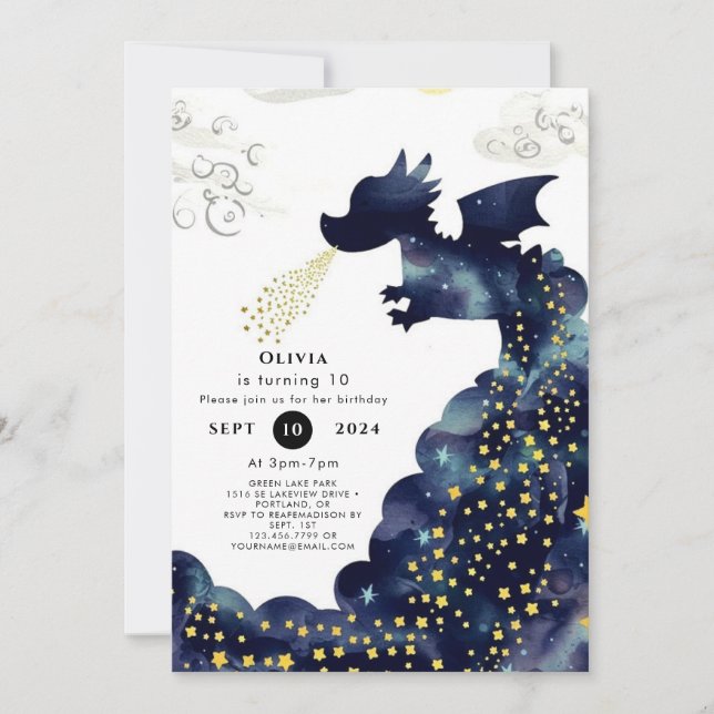 Pastel Magic Dragon Birthday Invitation (Front)