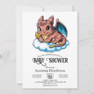 Pastel Magical Digital Dragon Baby Shower Invitation
