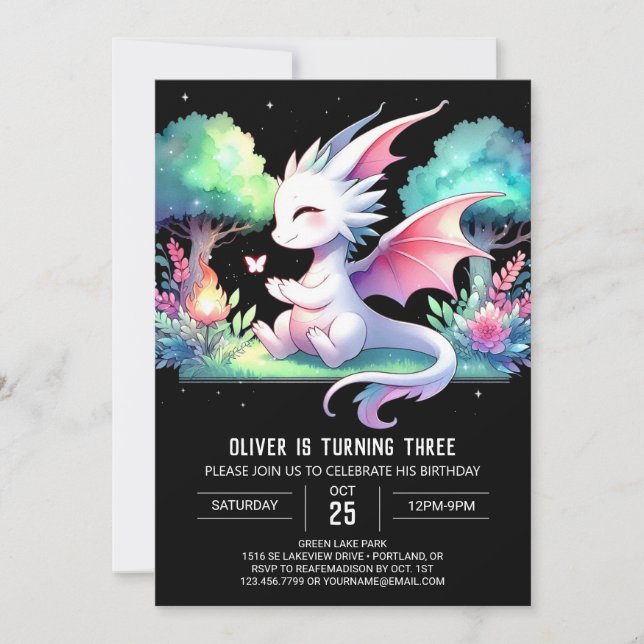 Pastel Magical Dragon Birthday Invitation (Front)