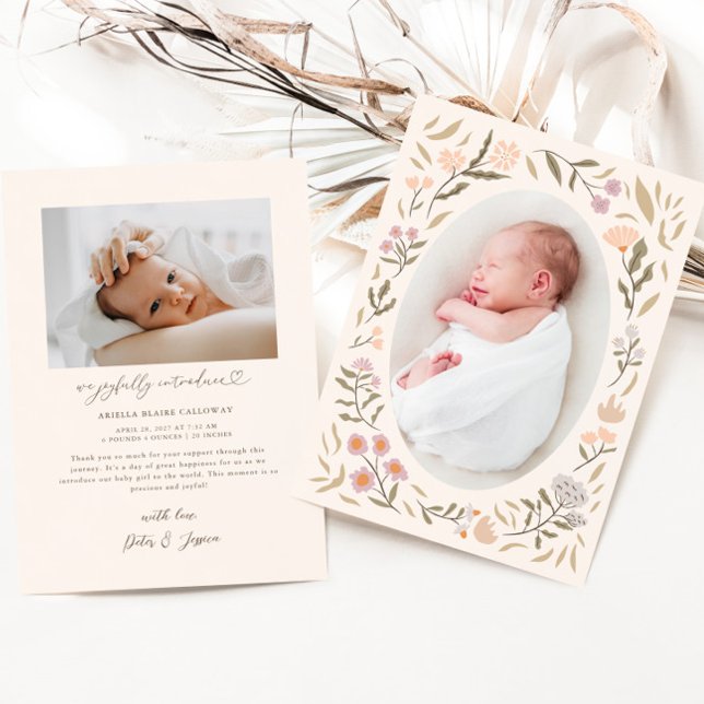 Pastel Magical Meadow Photo Birth Announcement (Creator Uploaded)