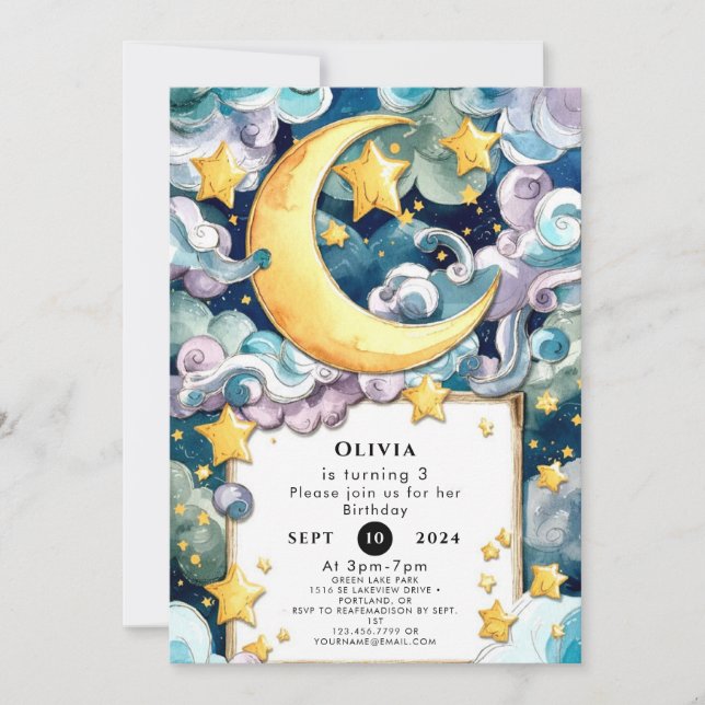 Pastel Magical Moon Birthday Invitation (Front)