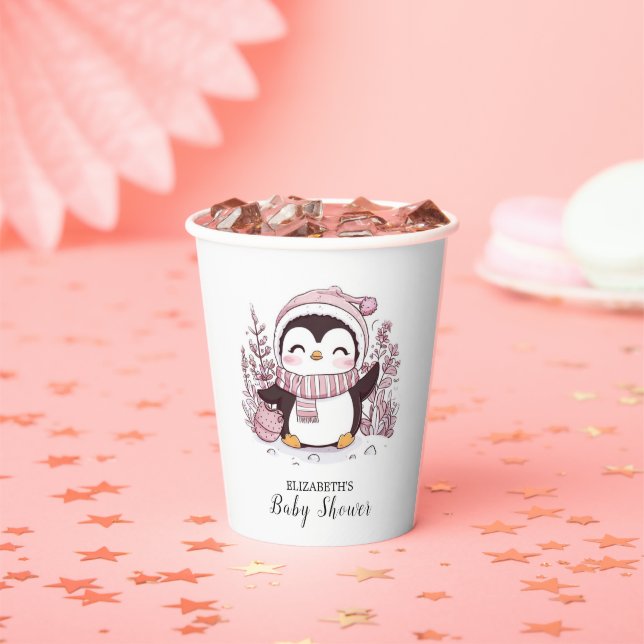 Pastel Magical Penguin Baby Shower Paper Cups (Insitu)