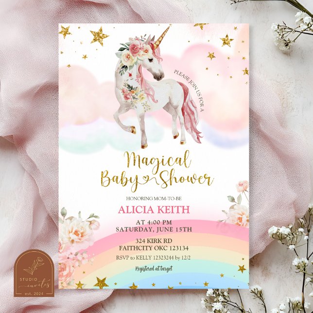 Pastel Magical Unicorn Baby Shower Invitation (Creator Uploaded)