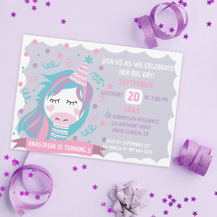 Pastel Magical Unicorn Girls Birthday Party Invitation
