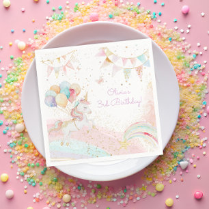 Pastel Magical Unicorn Rainbow Birthday Party Napkin
