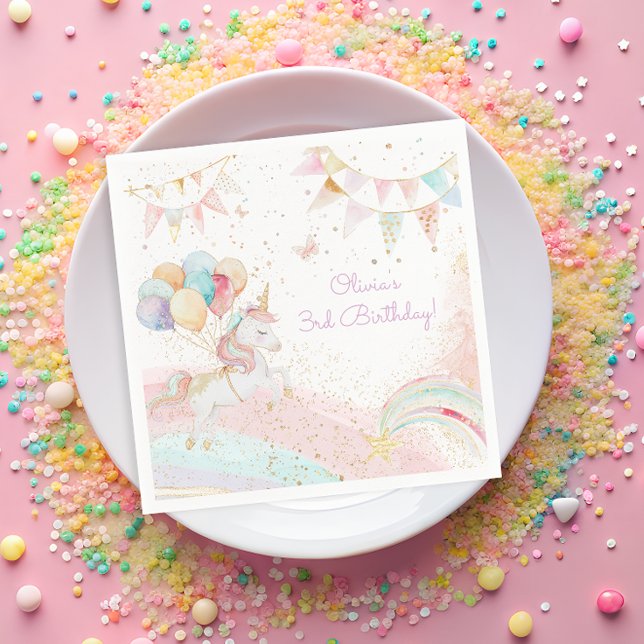 Pastel Magical Unicorn Rainbow Birthday Party Napkin (Creator Uploaded)