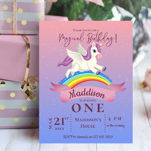 Pastel Magical Unicorn Themed Birthday Invitation Postcard