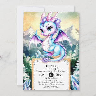 Pastel Majestic Cute Dragon Birthday Invitation