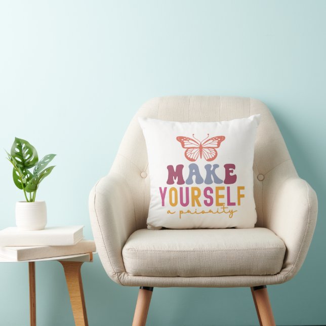 Pastel "Make Yourself a Priority" Self Care Cushion (Chair)