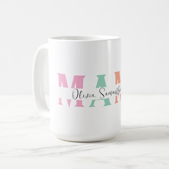 Pastel MAMA Mug with Personalised Kids' Name (Front Left)