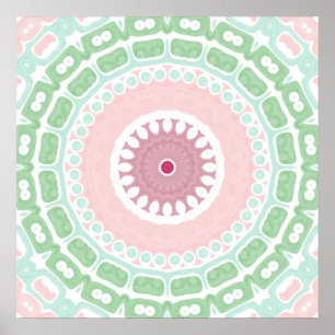 Pastel Mandala Green and Pink Design Poster