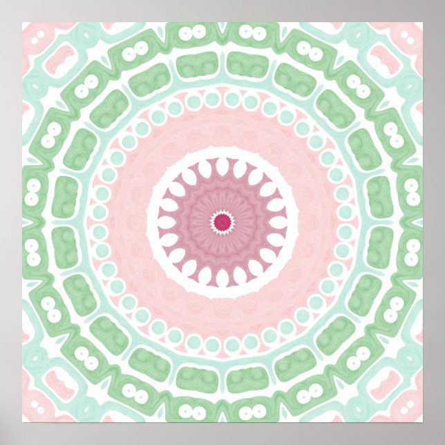 Pastel Mandala Green and Pink Design Poster (Front)