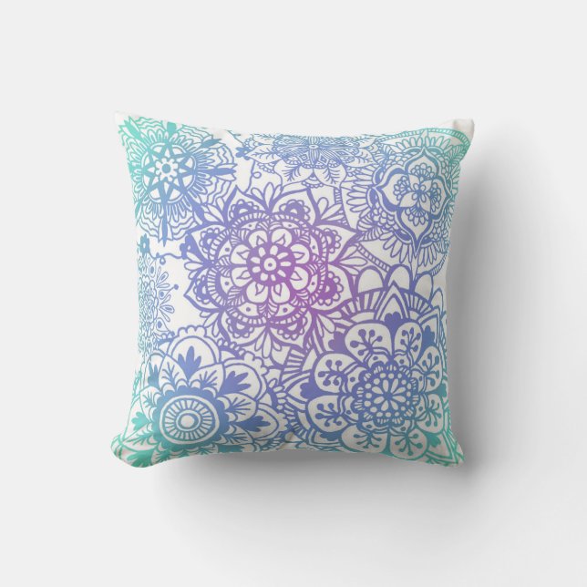 Pastel Mandala Pattern Floral Watercolor Cushion (Front)