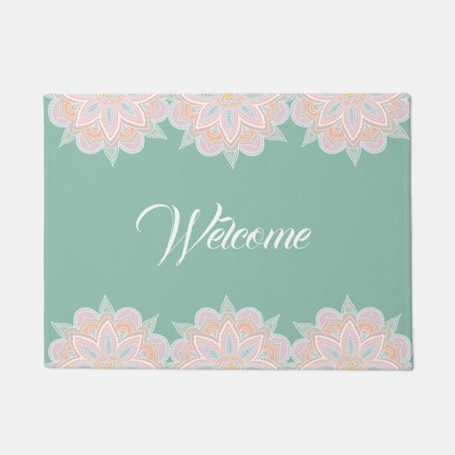 Pastel Mandalas Green Door Mat (Front)