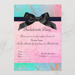 Pastel marble bachelorette green pink new fun invitation