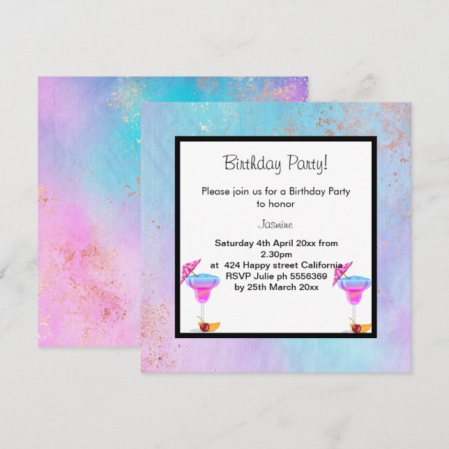 PASTEL MARBLE COCKTAIL BIRTHDAY PARTY INVITATION (Front/Back)