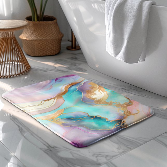 Pastel marble ink abstract glitter art bath mat (Creator Uploaded)