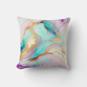 Pastel marble ink abstract glitter art cushion