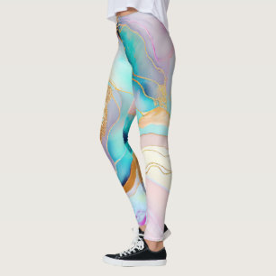Pastel marble ink abstract glitter art leggings