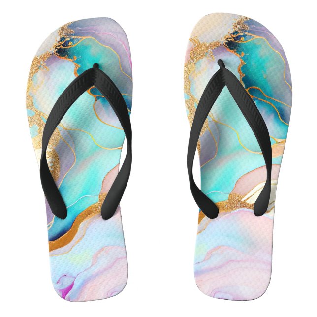 Pastel marble ink abstract glitter art thongs (Footbed)