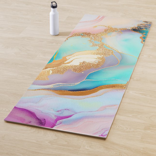 Pastel marble ink abstract glitter art yoga mat (In Situ)