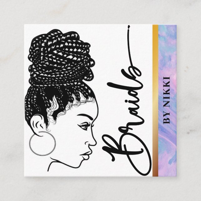 Pastel Marble Modern Hair Braiding Salon Square Bu Square Business Card (Front)