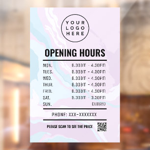 Pastel Marble Opening Times Window Cling