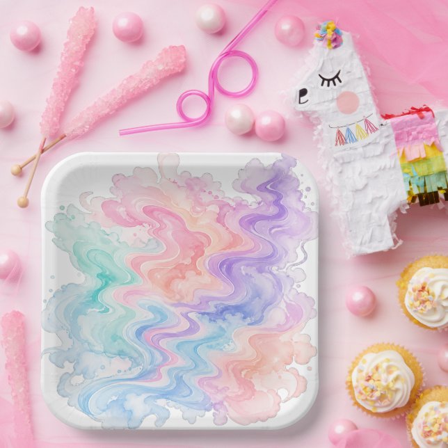 Pastel Marble Swirl Coaster Paper Plate (Party)