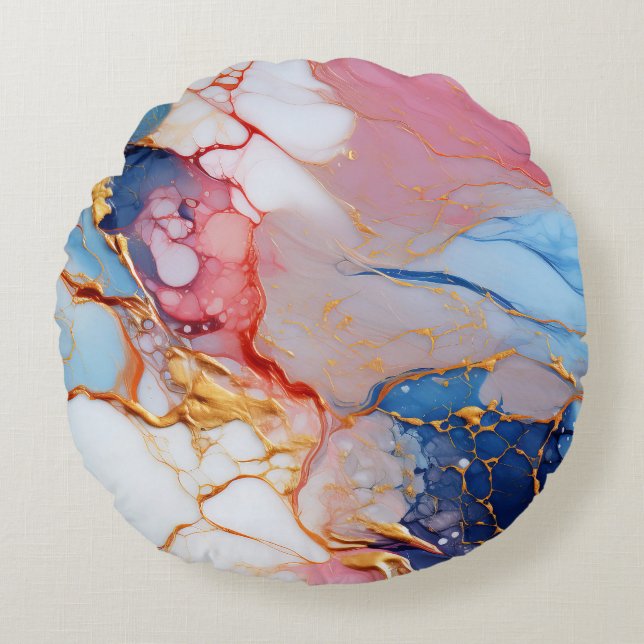 Pastel Marble with Gold Elegance Round Cushion (Front)