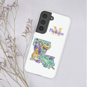 Pastel Mardi Gras Louisiana Initial Name Samsung Galaxy Case