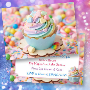 Pastel Marshmallow Rainbow Cupcake Birthday Invitation