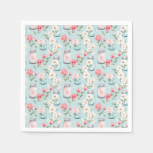 Pastel Mason Jar Floral Seamless Gift Wrap Napkin