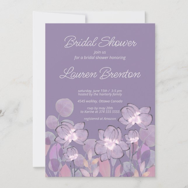 Pastel mauve purple blush floral Bridal Shower Invitation (Front)