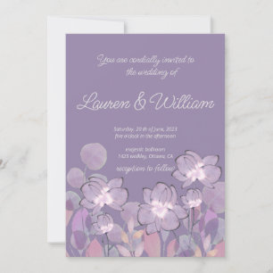 Pastel mauve purple blush floral wedding invitation