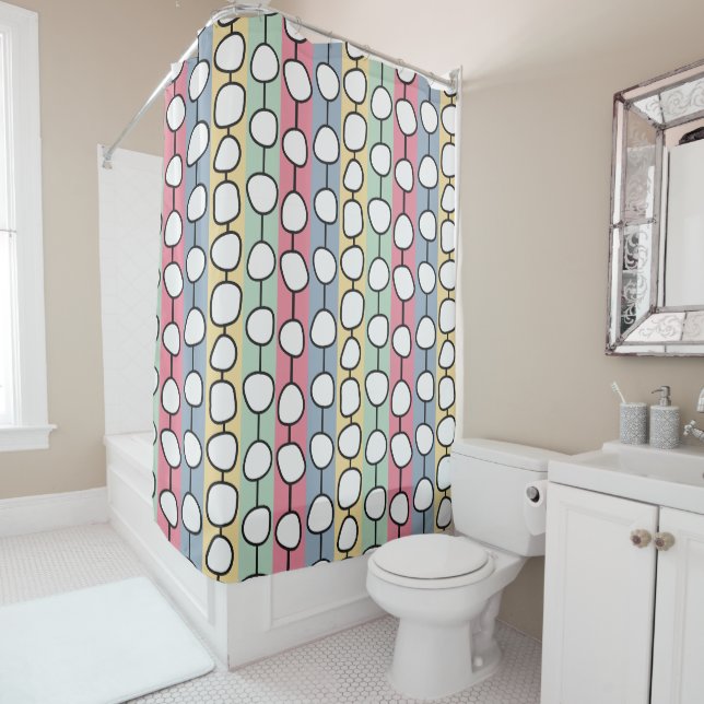 Pastel MCM Colourful Lines  Shower Curtain (In Situ)