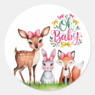 Pastel Meadow Companions Girl Baby Shower Classic Round Sticker