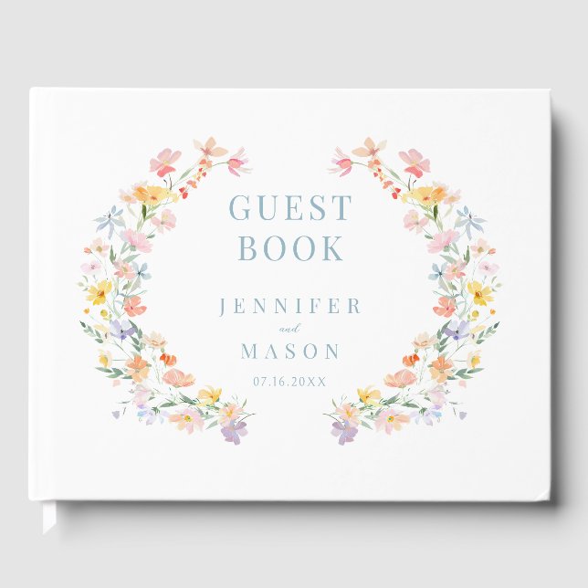 Pastel Meadow Wildflower Gift Wedding Guest Book (Front)