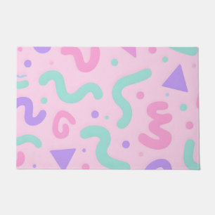 Pastel Memphis Squiggle Geometric Playful Retro  Doormat