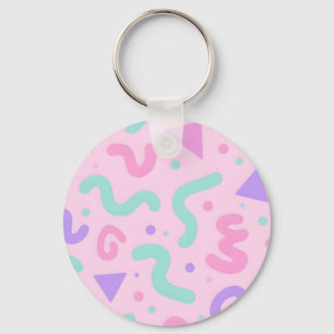 Pastel Memphis Squiggle Geometric Playful Retro Key Ring