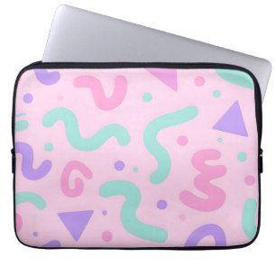 Pastel Memphis Squiggle Geometric Playful Retro Laptop Sleeve