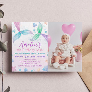 Pastel Mermaid 1st Birthday Invitation
