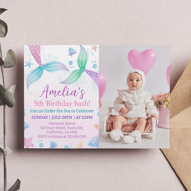 Pastel Mermaid 1st Birthday Invitation (Creator Uploaded)