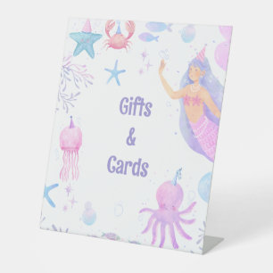 Pastel Mermaid 1st Birthday Ocean Party Gift Card Pedestal Sign