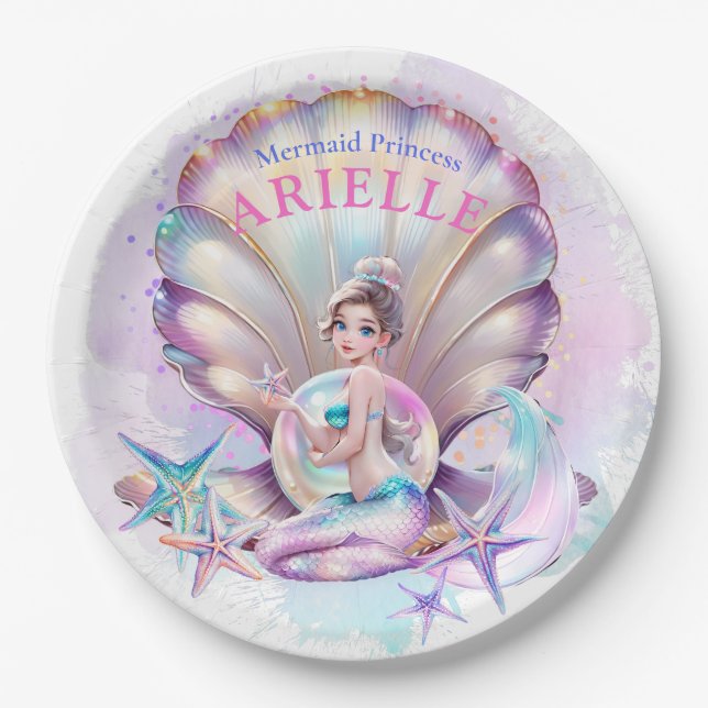 Pastel Mermaid 1st Birthday Under The Sea Mermaid Paper Plate (Front)