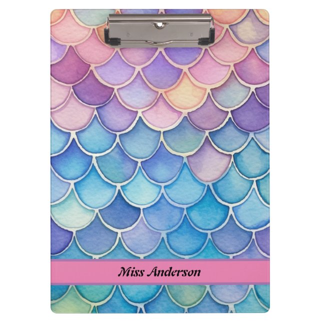Pastel Mermaid Scale Customisable Name  Clipboard (Front)