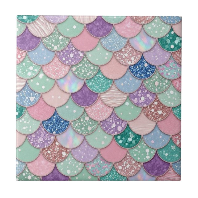 Pastel Mermaid Scales Ceramic Tiles (Front)