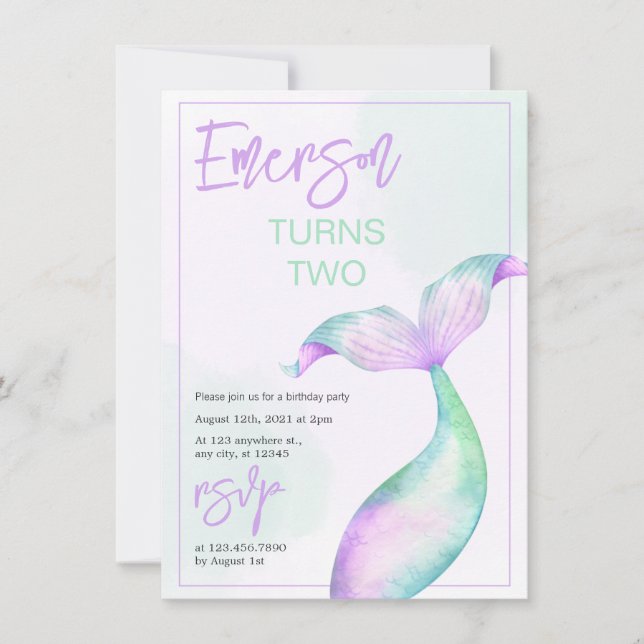 Pastel Mermaid Tail Birthday Invitation (Front)