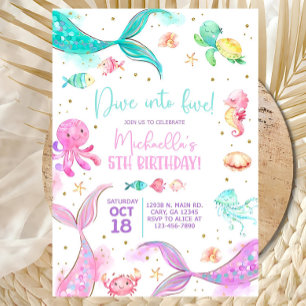 Pastel mermaid tails girl birthday invitation pool
