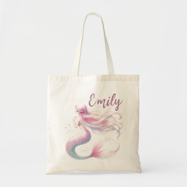 Pastel Mermaid Tote Bag with Name (Front)