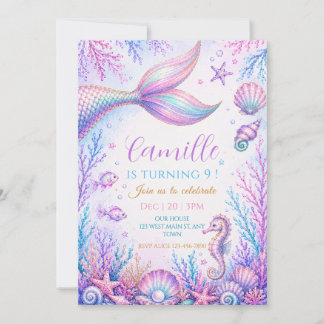 Pastel Mermaid Under the Sea Birthday Invitation